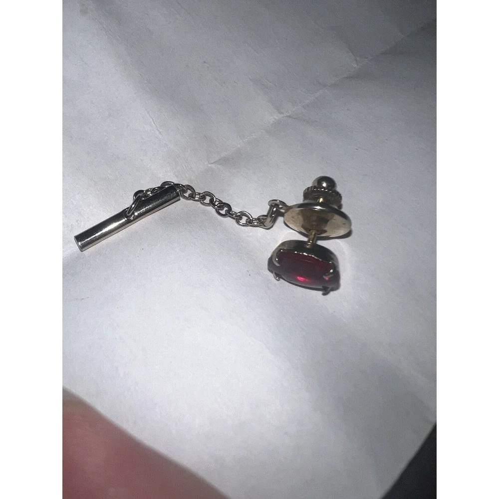 Vintage Swank Red Cufflinks Plus Red Glass Tip Pin & Hangkok Tie Clip